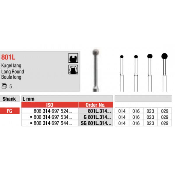 Бор алмазный 801L.314.016, 857.314.016, 851.314.016, шт, Edenta NaviStom