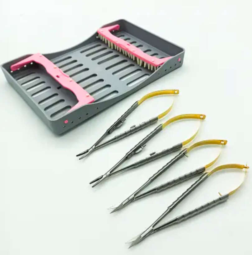 Набір для мікрохірургії 16см 4 інструменти голкотримач ножниці (касета в подарунок) NaviStom